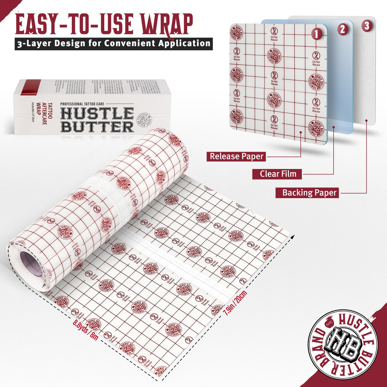 Hustle Butter Tattoo Aftercare Wrap - Pro Size 7.9" x 8.8y